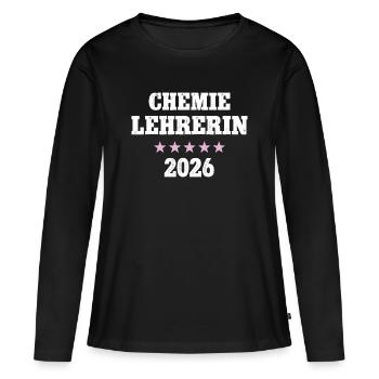 Professeur de chimie 2026 Profession Professeur de chimie Chimiste - T-shirt manches longues Premium bio Femme - noir - Devant - Julia (174cm)