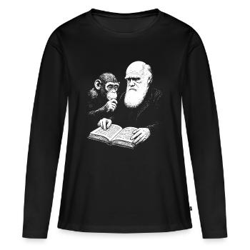 Charles Darwin étudie avec Monkey - T-shirt manches longues Premium bio Femme - noir - Devant - Julia (174cm)