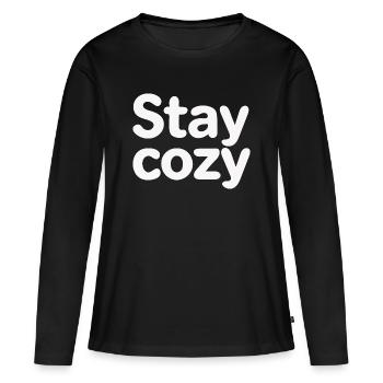 Bleib gemütlich: Verspielte Blasentypografie - Frauen Premium Bio Langarmshirt - Schwarz - Vorne - Julia (174cm)