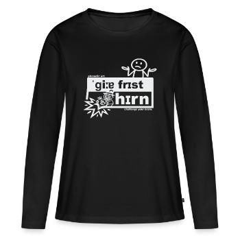 La cupidité ronge le cerveau - art phonétique - T-shirt manches longues Premium bio Femme - noir - Devant - Julia (174cm)