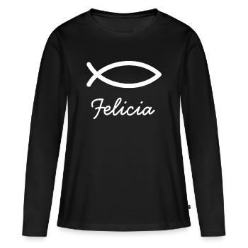 Félicia prénom de famille avec F baptême de jeune fille - T-shirt manches longues Premium bio Femme - noir - Devant - Julia (174cm)