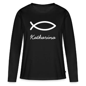 Katharina prénom chrétien avec K baptême de prénom de jeune fille - T-shirt manches longues Premium bio Femme - noir - Devant - Julia (174cm)