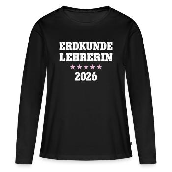 Professeur de géographie 2026 Professeur de géographie École de Géologie - T-shirt manches longues Premium bio Femme - noir - Devant - Julia (174cm)