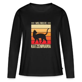 Cat Mom Gifts Cat Mom Cat Lover - Women's Premium Organic Long Sleeve Shirt - black - Front - Julia (174cm)