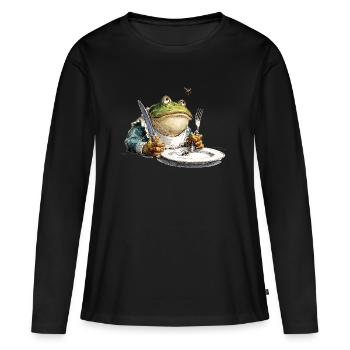 Küchen Frosch mit Teller - Frauen Premium Bio Langarmshirt - Schwarz - Vorne - Julia (174cm)