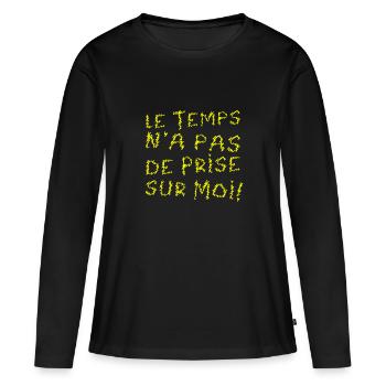 DIE ZEIT HÄLT MICH NICHT EIN! (Geburtstag) - Frauen Premium Bio Langarmshirt - Schwarz - Vorne - Julia (174cm)