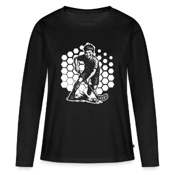 Motif floorball avec valeur de reconnaissance - T-shirt manches longues Premium bio Femme - noir - Devant - Julia (174cm)