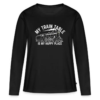 Lokomotive Modelleisenbahn - Frauen Premium Bio Langarmshirt - Schwarz - Vorne - Julia (174cm)