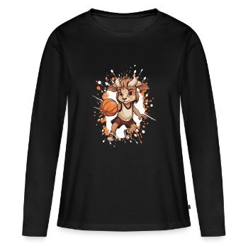 Dribble de chèvre au basket - T-shirt manches longues Premium bio Femme - noir - Devant - Julia (174cm)