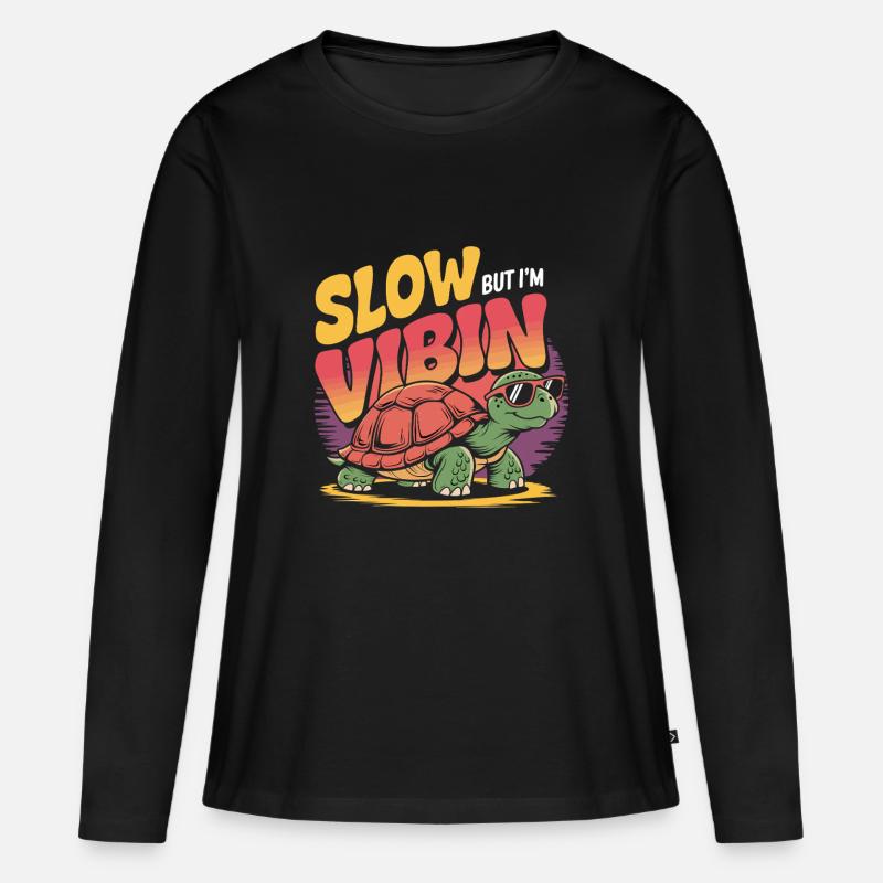 Langsam, aber ich habe eine lustige Schildkröte. - Frauen Premium Bio Langarmshirt - Schwarz