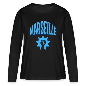 Marseille - Frauen Premium Bio Langarmshirt - Schwarz - Vorne - Julia (174cm)