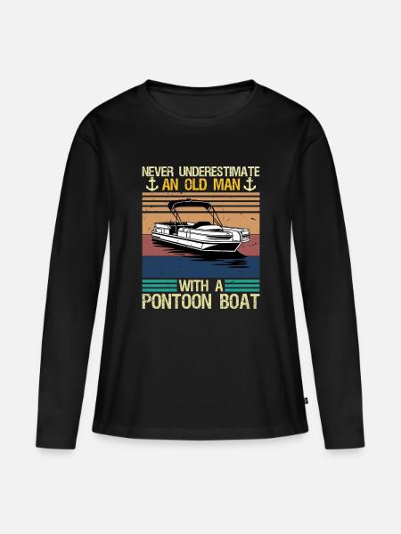 Never Underestimate An Old Man With Pontoon Boat - Frauen Premium Bio Langarmshirt - Schwarz