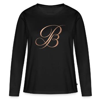 P&B, le logo de la marque Paresseux & Bougon - T-shirt manches longues Premium bio Femme - noir - Devant - Julia (174cm)