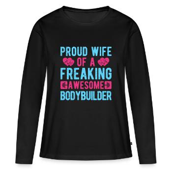 Motivation en forme : Fière épouse d’un bodybuilder cadeau - T-shirt manches longues Premium bio Femme - noir - Devant - Julia (174cm)