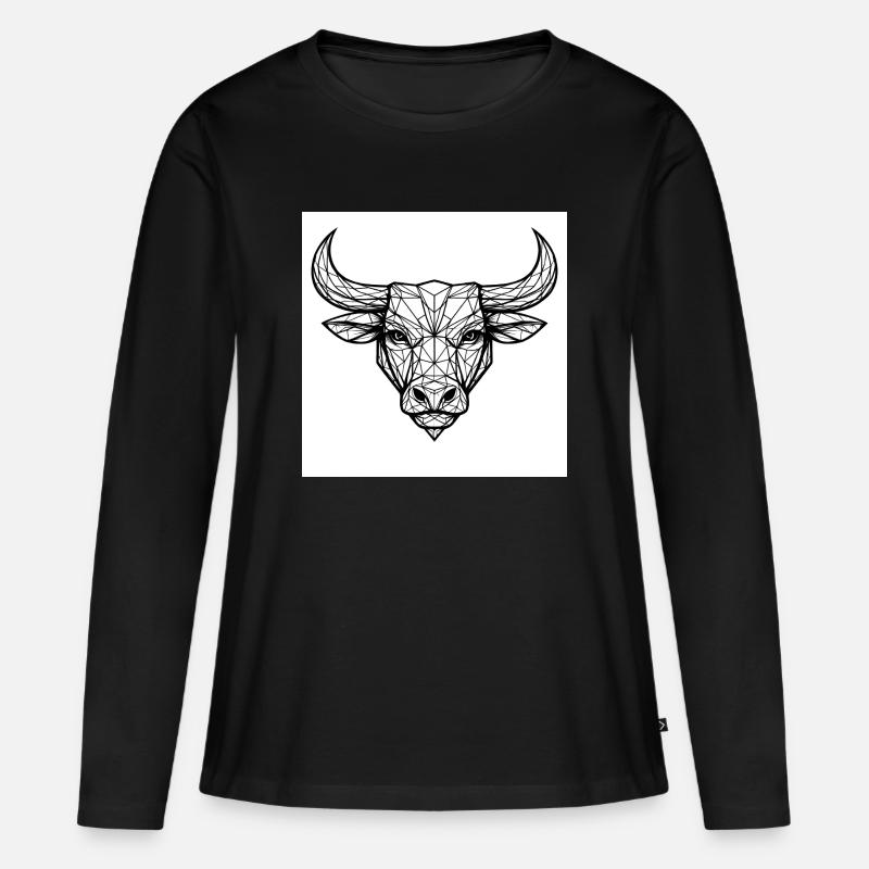 Geometrischer Stierkopf - Frauen Premium Bio Langarmshirt - Schwarz