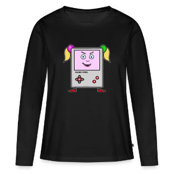 Game Girl – Retro Cartoon Konsole - Frauen Premium Bio Langarmshirt - Schwarz - Vorne - Julia (174cm)
