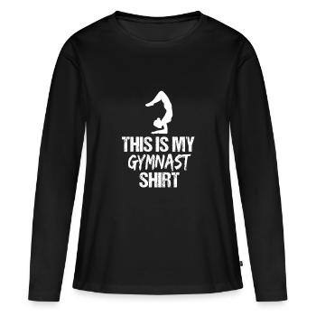 Voici mon t-shirt de gymnaste - cadeau drôle de gymnastique - T-shirt manches longues Premium bio Femme - noir - Devant - Julia (174cm)