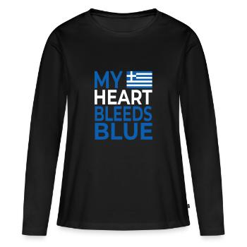 Mon cœur saigne bleu Grèce - T-shirt manches longues Premium bio Femme - noir - Devant - Julia (174cm)