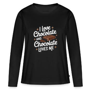Schokolade - Frauen Premium Bio Langarmshirt - Schwarz - Vorne - Julia (174cm)