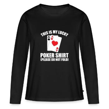 Mon maillot porte-bonheur – Ne pas plier - T-shirt manches longues Premium bio Femme - noir - Devant - Julia (174cm)