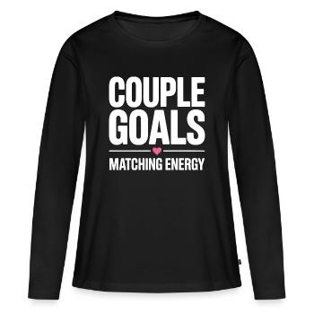 Quelques objectifs. Énergie correspondante. Dicton romantique - T-shirt manches longues Premium bio Femme - noir - Devant - Julia (174cm)
