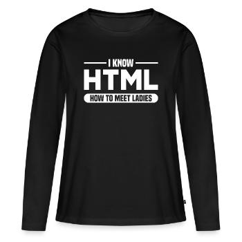 Programmation HTML d’humour disant - T-shirt manches longues Premium bio Femme - noir - Devant - Julia (174cm)