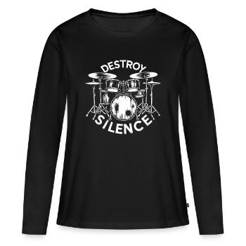 Destroy Silence Drummer - Frauen Premium Bio Langarmshirt - Schwarz - Vorne - Julia (174cm)