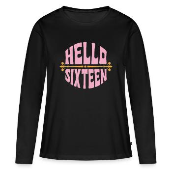 Bonjour Seize Or Rose - T-shirt manches longues Premium bio Femme - noir - Devant - Julia (174cm)