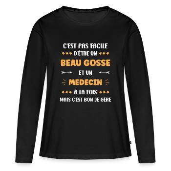 Medecin - T-shirt manches longues Premium bio Femme - noir - Devant - Julia (174cm)