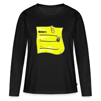 Notizzettel gelb – Büroklammer & Fake‑Fliege - Frauen Premium Bio Langarmshirt - Schwarz - Vorne - Julia (174cm)