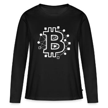 Crypto technologique de circuit de circuit Bitcoin - T-shirt manches longues Premium bio Femme - noir - Devant - Julia (174cm)