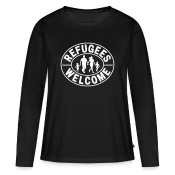 Réfugiés Bienvenus - Produits dérivés antifascistes - T-shirt manches longues Premium bio Femme - noir - Devant - Julia (174cm)