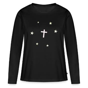 Étoiles croisées - T-shirt manches longues Premium bio Femme - noir - Devant - Julia (174cm)