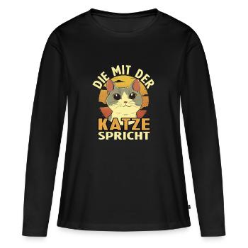 Cadeau de maman chat Maman Amoureuse de chats - T-shirt manches longues Premium bio Femme - noir - Devant - Julia (174cm)
