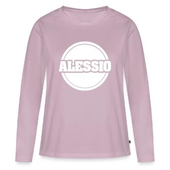 Prénom Alessio - T-shirt manches longues Premium bio Femme - rose poudré - Devant - Julia (174cm)