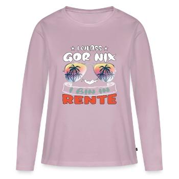 Je n’ai rien à faire - je suis à la retraite - T-shirt manches longues Premium bio Femme - rose poudré - Devant - Julia (174cm)