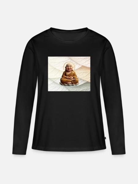 Buddha auf Blattmuster - Frauen Premium Bio Langarmshirt - Schwarz
