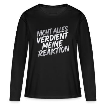 Aucune réaction - je m’en fiche - T-shirt manches longues Premium bio Femme - noir - Devant - Julia (174cm)