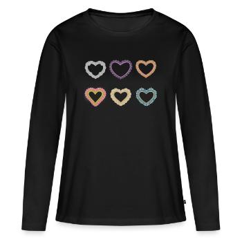 Cœurs en dentelle en filigrane - T-shirt manches longues Premium bio Femme - noir - Devant - Julia (174cm)