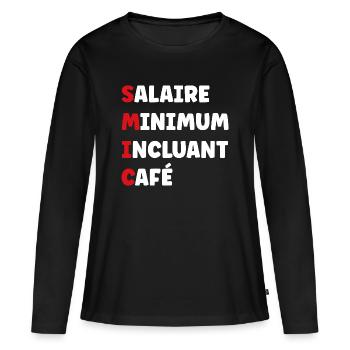 Salaire Minimum Inclusant Café smic - T-shirt manches longues Premium bio Femme - noir - Devant - Julia (174cm)