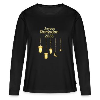 Joyeux Ramadan 2026 - T-shirt manches longues Premium bio Femme - noir - Devant - Julia (174cm)