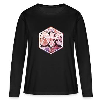 Geometrisches Graffiti-Prisma über Ziegelmauer - Frauen Premium Bio Langarmshirt - Schwarz - Vorne - Julia (174cm)