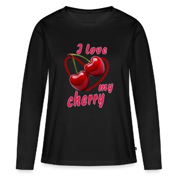 CERISES J’adore ma cerise - T-shirt manches longues Premium bio Femme - noir - Devant - Julia (174cm)