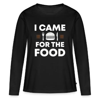 Je suis venu pour la nourriture | Je suis venu pour la nourriture - T-shirt manches longues Premium bio Femme - noir - Devant - Julia (174cm)