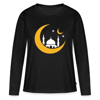 Islam Croissant Lune Mosquée Silhouette  - T-shirt manches longues Premium bio Femme - noir - Devant - Julia (174cm)