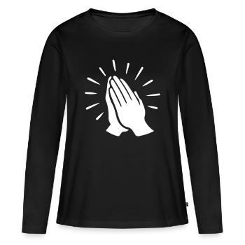 Prière Main Prie - T-shirt manches longues Premium bio Femme - noir - Devant - Julia (174cm)