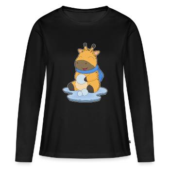 Giraffe Winter Schneeball - Frauen Premium Bio Langarmshirt - Schwarz - Vorne - Julia (174cm)