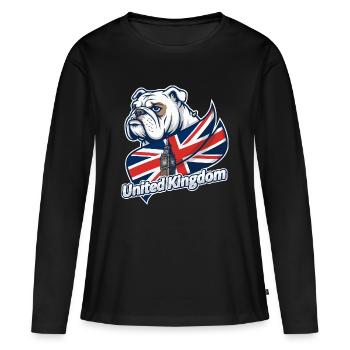 Bouledogue avec drapeau britannique et Big Ben - T-shirt manches longues Premium bio Femme - noir - Devant - Julia (174cm)