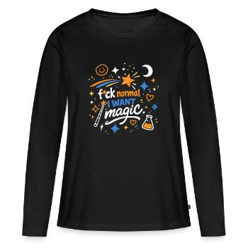 Magie statt Normalität - Frauen Premium Bio Langarmshirt - Schwarz - Vorne - Julia (174cm)