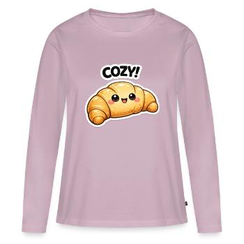 Croissant douillet Kawaii - T-shirt manches longues Premium bio Femme - rose poudré - Devant - Julia (174cm)